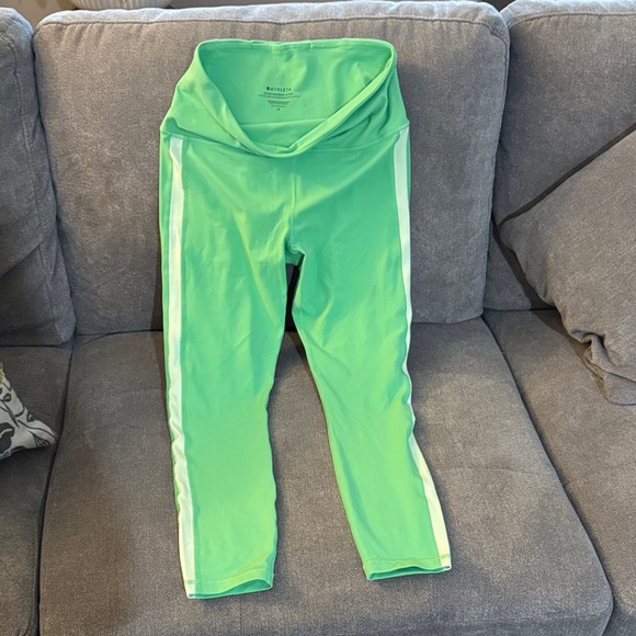 Athleta Pants - Athleta Neon Green Leggings with White Side Stripes